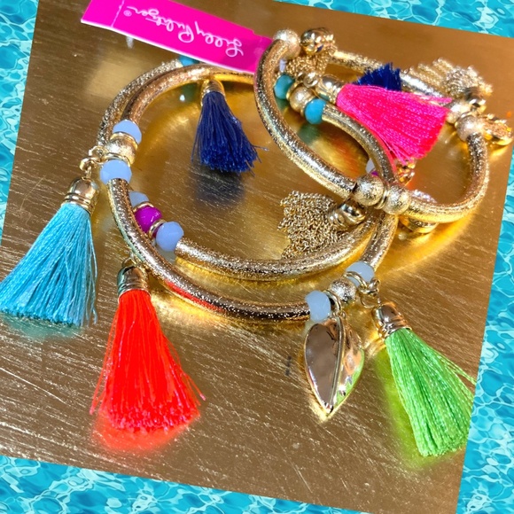 LILLY PULITZER NWT 3 pc BOHO GOLD TASSEL BRACELET TRIO - STRETCH - STACK - Picture 10 of 10